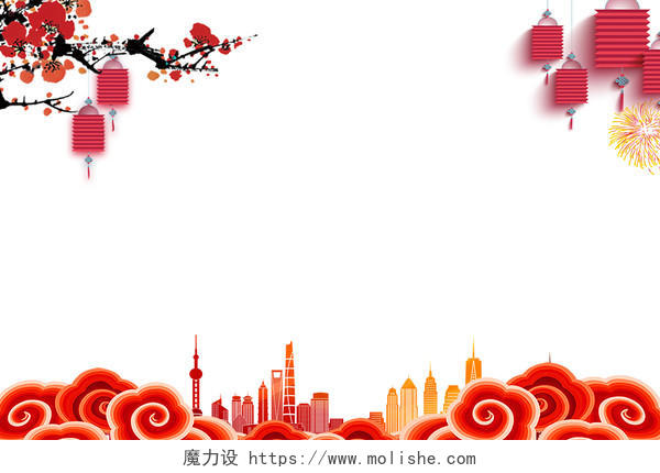 新年春节红色喜庆灯笼建筑边框素材